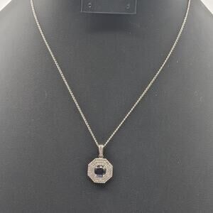 925 Sterling Silver Sapphire & Clear CZ Pendant 16.75" Necklace